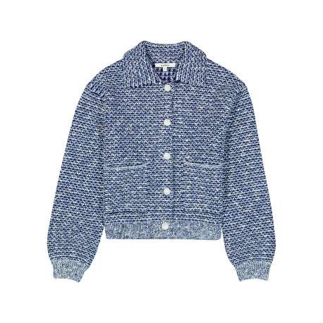 Gilet bleu à coupe ajustée pourvu d'un col à revers et de manches longues