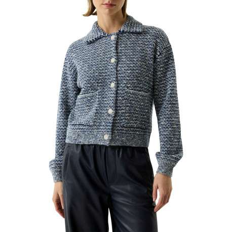 Gilet bleu à coupe ajustée pourvu d'un col à revers et de manches longues - Image 2