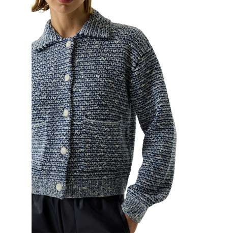 Gilet bleu à coupe ajustée pourvu d'un col à revers et de manches longues - Image 4