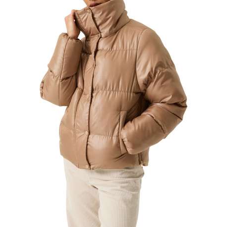 Doudoune beige matelassée à coupe ajustée pourvue d'un col montant - Image 2