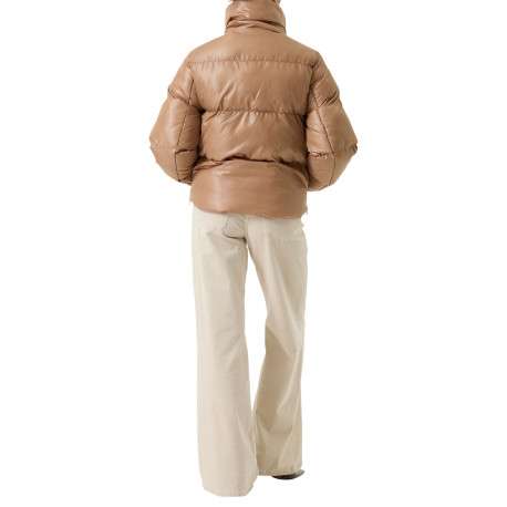 Doudoune beige matelassée à coupe ajustée pourvue d'un col montant - Image 3