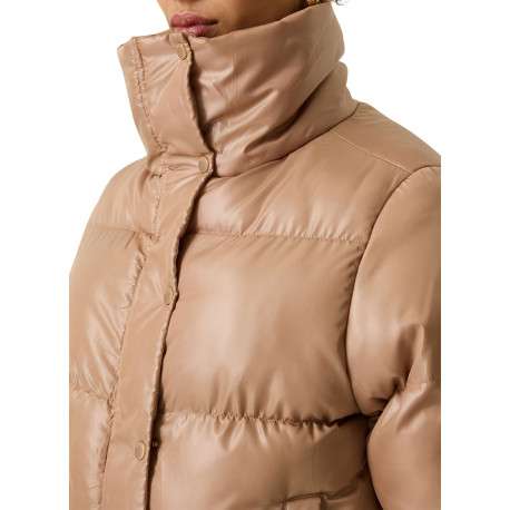 Doudoune beige matelassée à coupe ajustée pourvue d'un col montant - Image 4