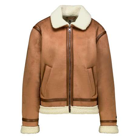 Blouson camel à coupe ajustée pourvu d'un col à revers et de manches longues