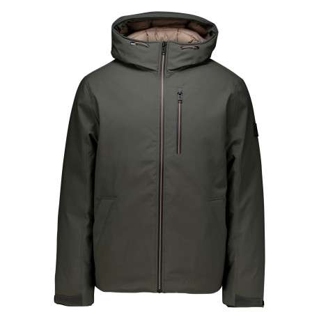 Blouson gris à coupe ajustée pourvu d'un col à capuche et de manches longues