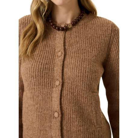 Gilet camel à coupe ajustée pourvu d'un col rond et de manches longues - Image 4