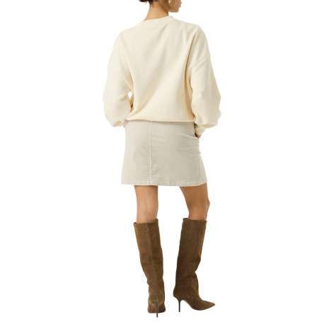 Jupe courte en coton beige pourvue d'une coupe droite et de poches italiennes - Image 3
