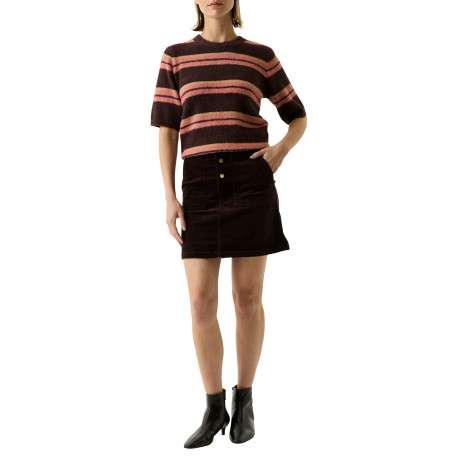 Jupe courte en coton marron pourvue d'une coupe droite et de poches italiennes - Image 5