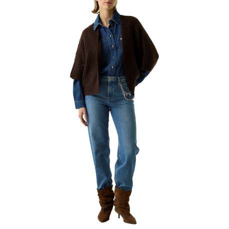 Gilet marron ouvert à coupe ajustée pourvu de manches courtes - Image 5