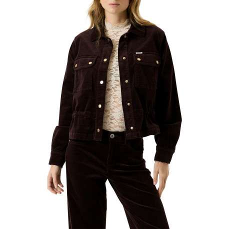 Blouson en coton marron à coupe droite pourvu d'un col à revers - Image 2