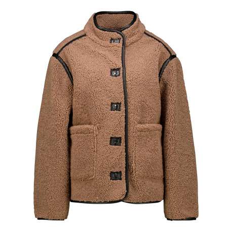 Blouson taupe à coupe ajustée pourvu d'un col montant et de manches longues