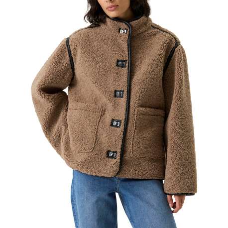 Blouson taupe à coupe ajustée pourvu d'un col montant et de manches longues - Image 3