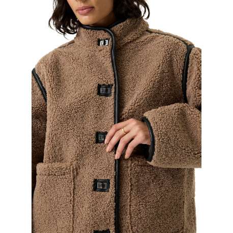 Blouson taupe à coupe ajustée pourvu d'un col montant et de manches longues - Image 5