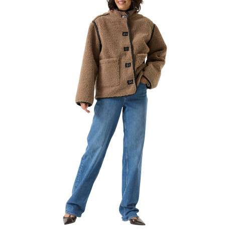 Blouson taupe à coupe ajustée pourvu d'un col montant et de manches longues - Image 6