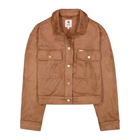 Blouson taupe à coupe droite pourvu d'un col à revers et de manches longues