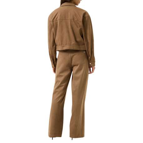 Blouson taupe à coupe droite pourvu d'un col à revers et de manches longues - Image 3