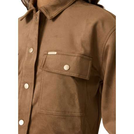 Blouson taupe à coupe droite pourvu d'un col à revers et de manches longues - Image 4