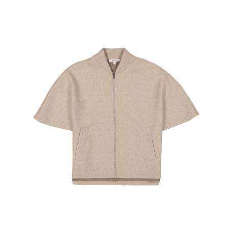 Blouson beige à coupe droite pourvu d'un col bomber et de manches courtes