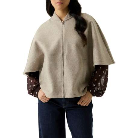 Blouson beige à coupe droite pourvu d'un col bomber et de manches courtes - Image 2