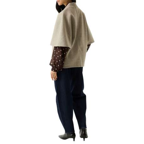 Blouson beige à coupe droite pourvu d'un col bomber et de manches courtes - Image 3