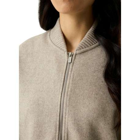 Blouson beige à coupe droite pourvu d'un col bomber et de manches courtes - Image 4