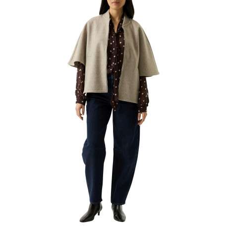 Blouson beige à coupe droite pourvu d'un col bomber et de manches courtes - Image 5
