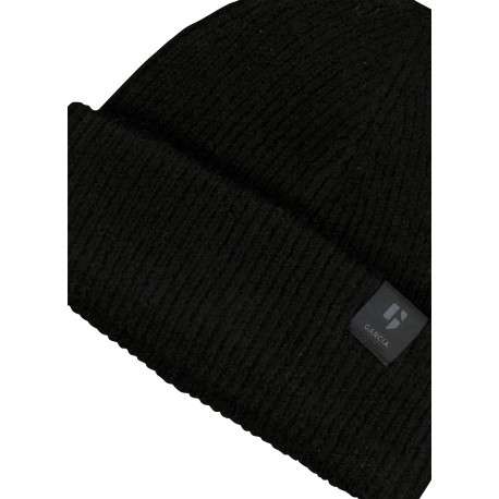 Bonnet noir en maille tricotée pourvu de l'étiquette de la marque - Image 3