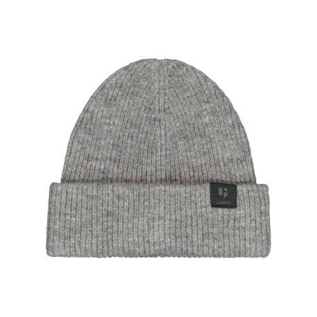 Bonnet gris en maille tricotée pourvu de l'étiquette de la marque