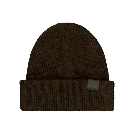 Bonnet kaki en maille tricotée pourvu de l'étiquette de la marque