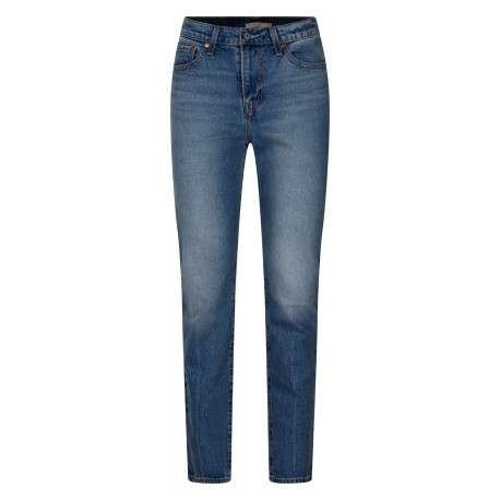 Jean Wedgie Slim en coton bleu denim délavé avec rivets cuivrés