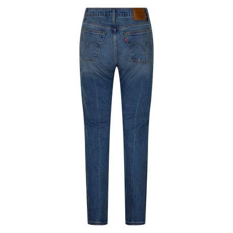 Jean Wedgie Slim en coton bleu denim délavé avec rivets cuivrés - Image 2