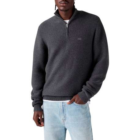 Pull gris à coupe droite pourvu d'un col camionneur et de manches longues - Image 2