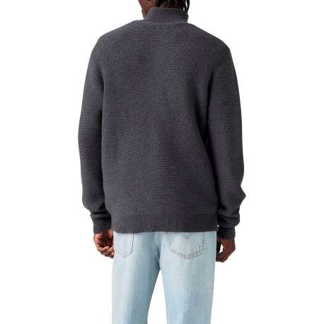 Pull gris à coupe droite pourvu d'un col camionneur et de manches longues - Image 3