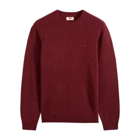 Pull en laine mélangée bordeaux à coupe droite pourvu d'un col rond