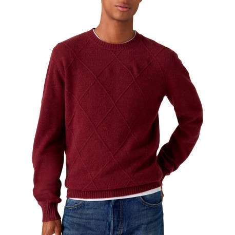 Pull en laine mélangée bordeaux à coupe droite pourvu d'un col rond - Image 2