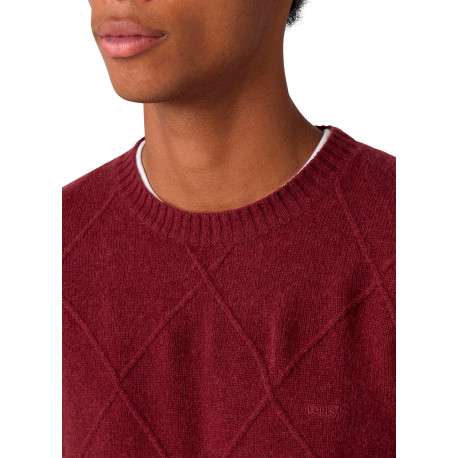 Pull en laine mélangée bordeaux à coupe droite pourvu d'un col rond - Image 4