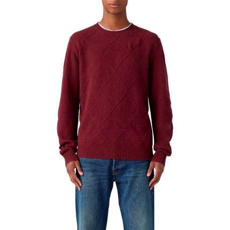 Pull en laine mélangée bordeaux à coupe droite pourvu d'un col rond - Image 5