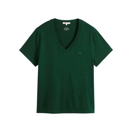 T-shirt en coton vert à coupe droite pourvu d'un grand col v