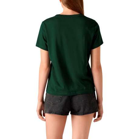 T-shirt en coton vert à coupe droite pourvu d'un grand col v - Image 3