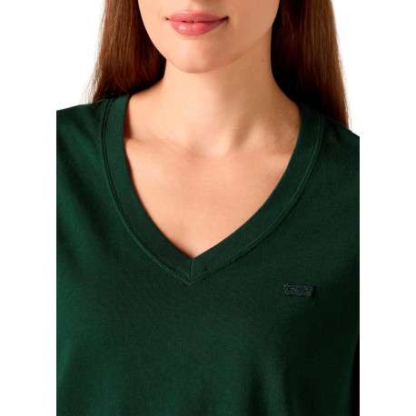 T-shirt en coton vert à coupe droite pourvu d'un grand col v - Image 4