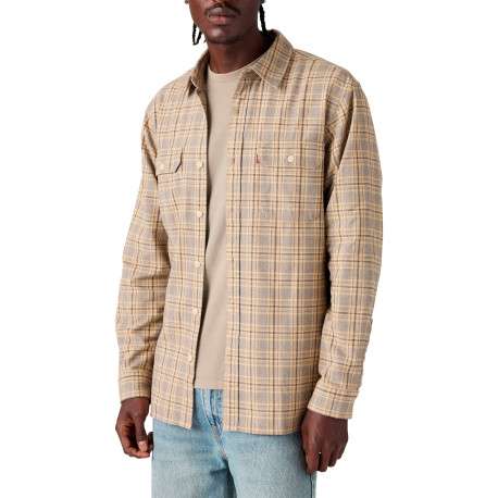 Chemise en coton beige à carreaux pourvue d'une coupe droite - Image 2