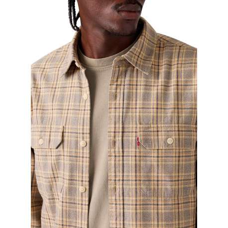 Chemise en coton beige à carreaux pourvue d'une coupe droite - Image 4
