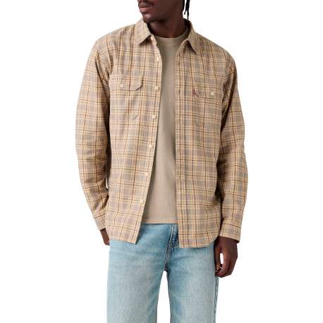 Chemise en coton beige à carreaux pourvue d'une coupe droite - Image 5