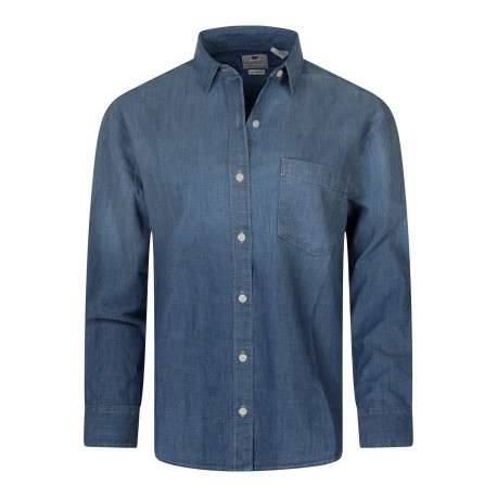 Chemisier en coton bleu clair dégradé à coupe droite et un col à revers