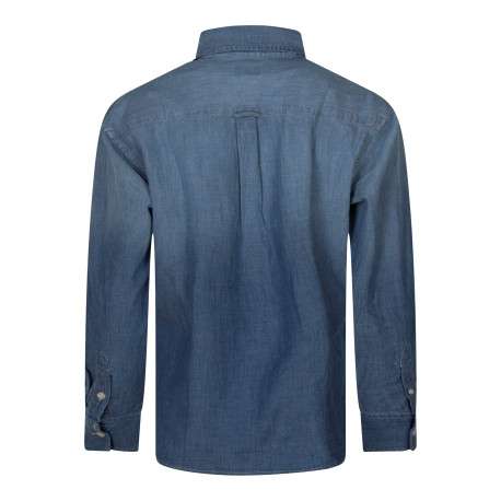 Chemisier en coton bleu clair dégradé à coupe droite et un col à revers - Image 2