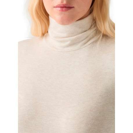 T-shirt écru à coupe ajustée pourvu d'un col roulé et de manches longues - Image 4