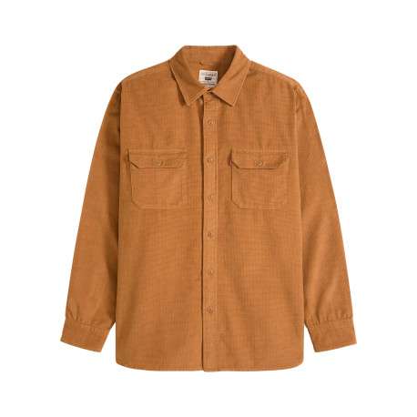 Chemise en coton camel à coupe droite pourvue d'un col à revers