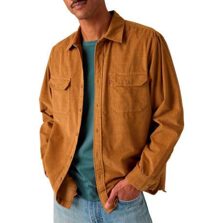 Chemise en coton camel à coupe droite pourvue d'un col à revers - Image 2