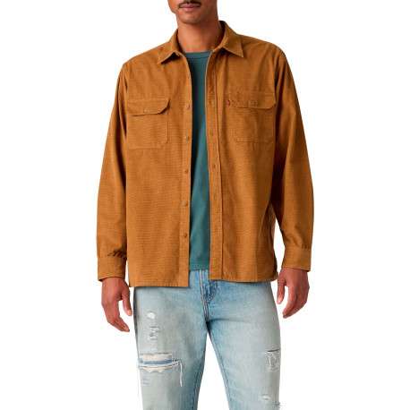 Chemise en coton camel à coupe droite pourvue d'un col à revers - Image 5