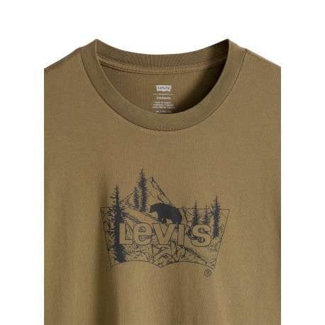 T-shirt en coton kaki imprimé à coupe droite pourvu d'un col rond - Image 2