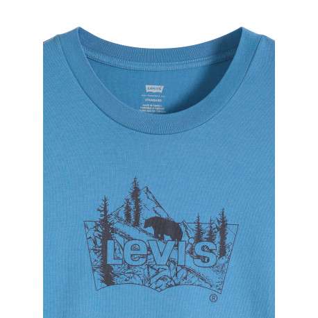 T-shirt en coton bleu imprimé à coupe droite pourvu d'un col rond - Image 2